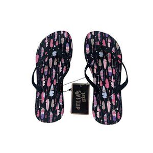 dELiA*'s Girl Rhinestone Flip Flops - Black - Feather Design  11/12